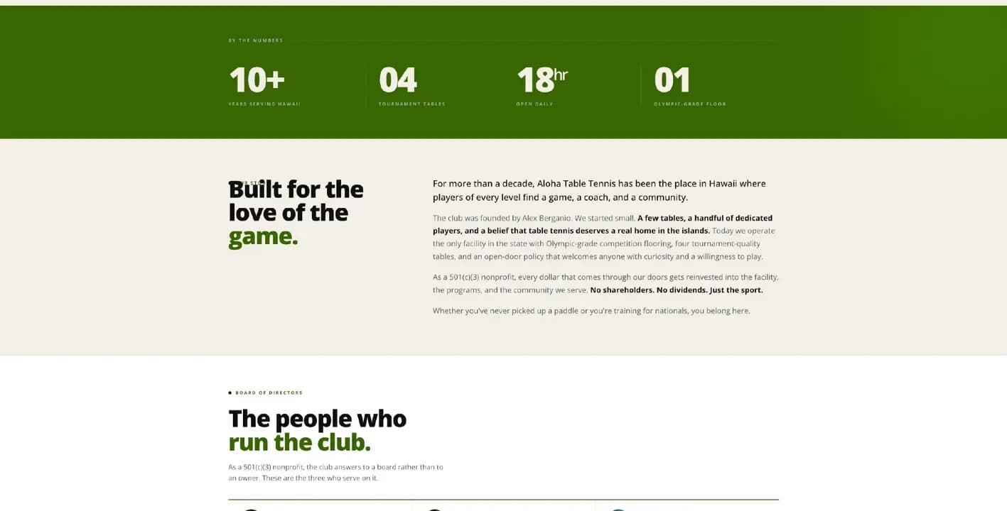 Homepage stats and club story