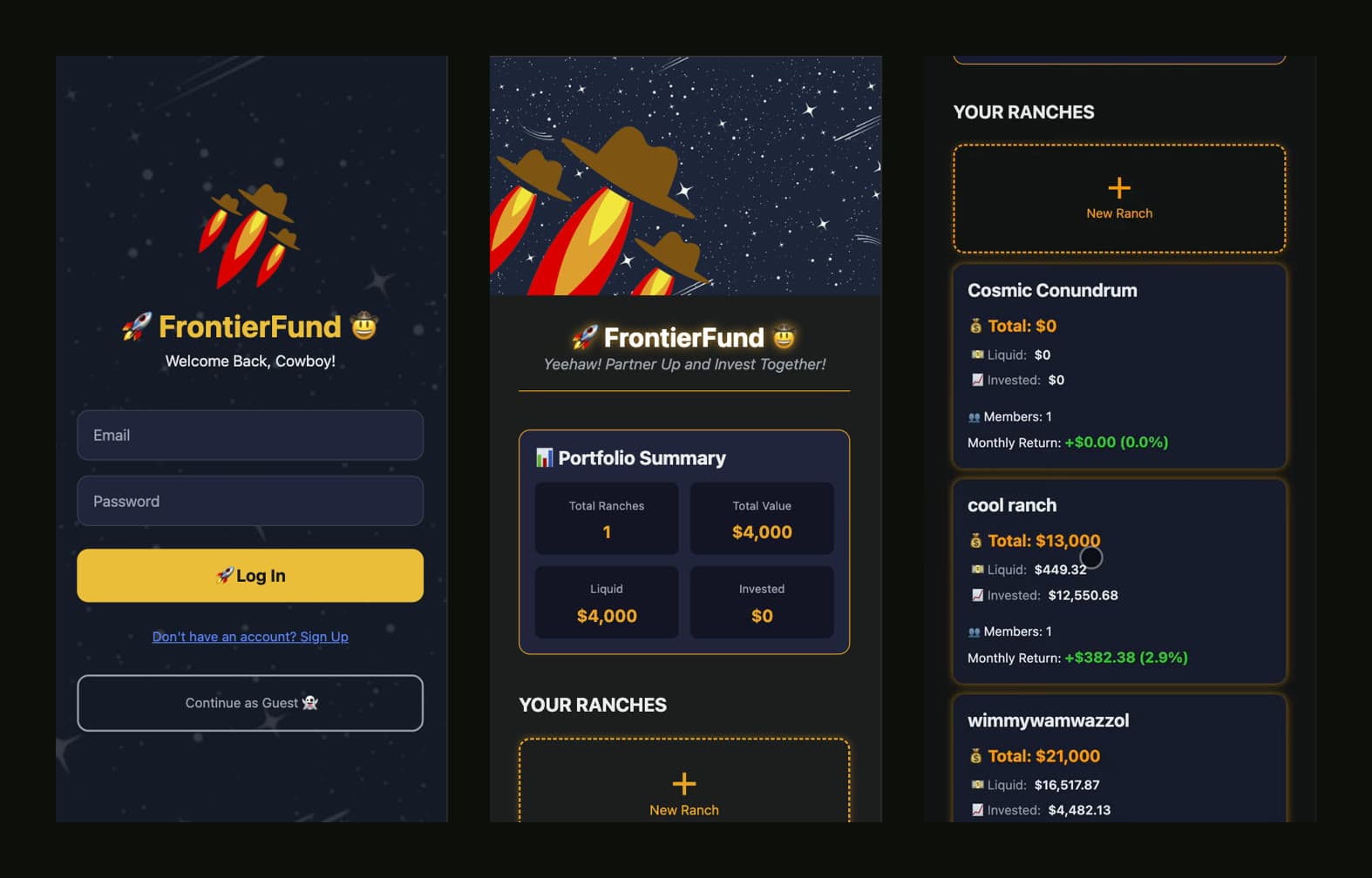 Log in, portfolio summary, and your ranches