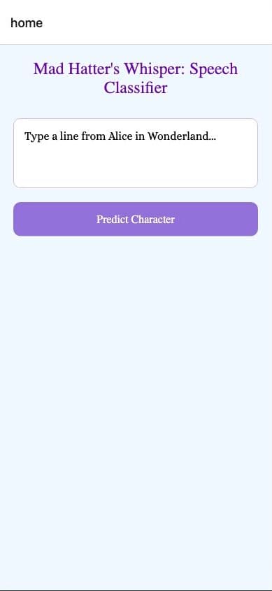 The app: type a line, predict the character