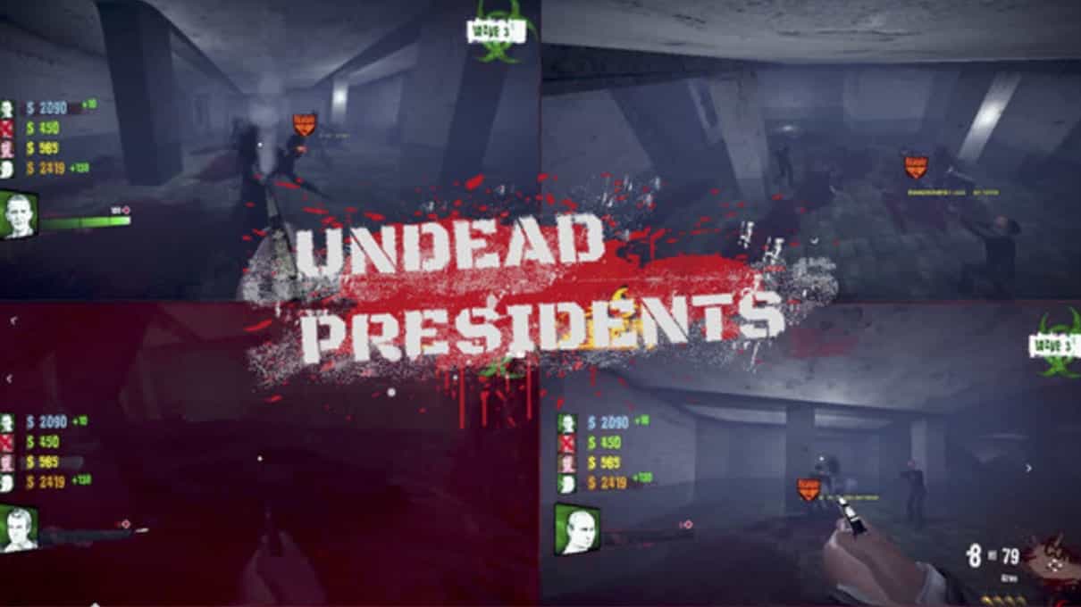 insert: Undead Presidents gameplay loop or guitar photo, full-bleed, darkened